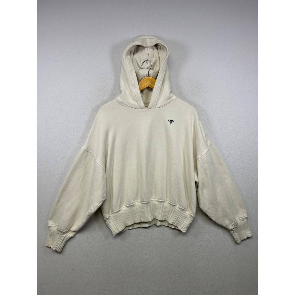 Coquette Balletcore Aerie Womens Large Cream Embroidered Bow Cropped Hoodie